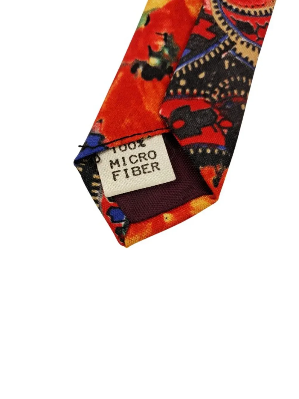 Floral Paisley Pattern Tie By Adams Row 100% Microfiber Vibrant Red & Multicolor - Picture 4 of 6